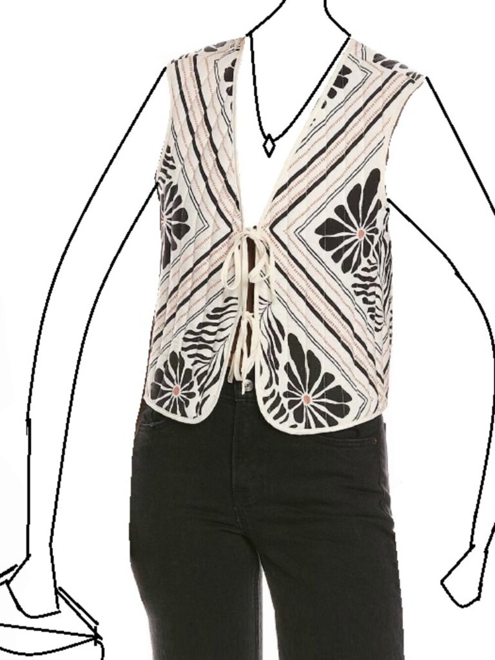 Nanette Lepore Women's Carnelian Ivory Tie Front Quilted Vest Size M NWT